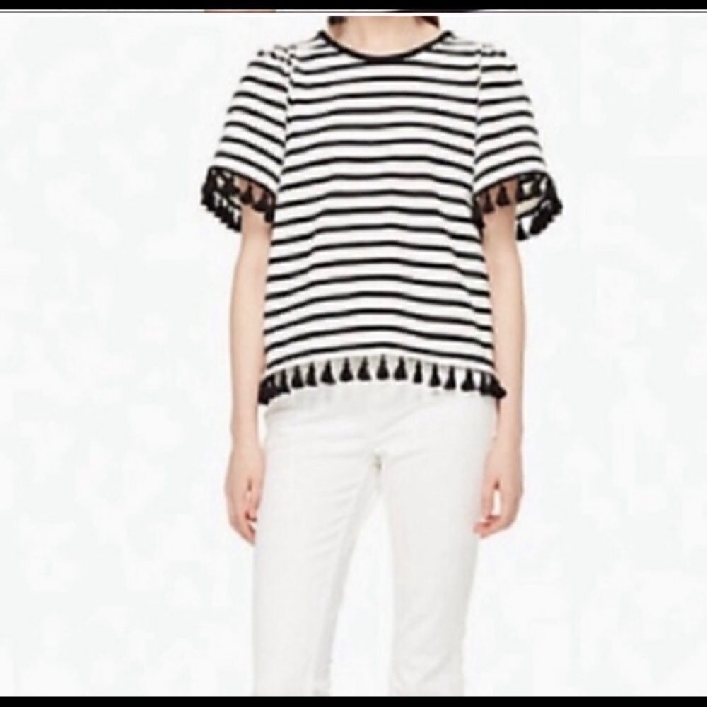 Kate Spade White Striped Crew Neck T-Shirt